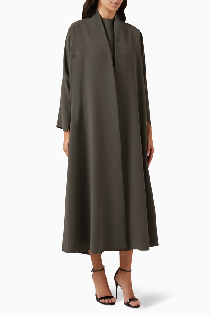 3-piece Draped Abaya Set in Silk, Green
