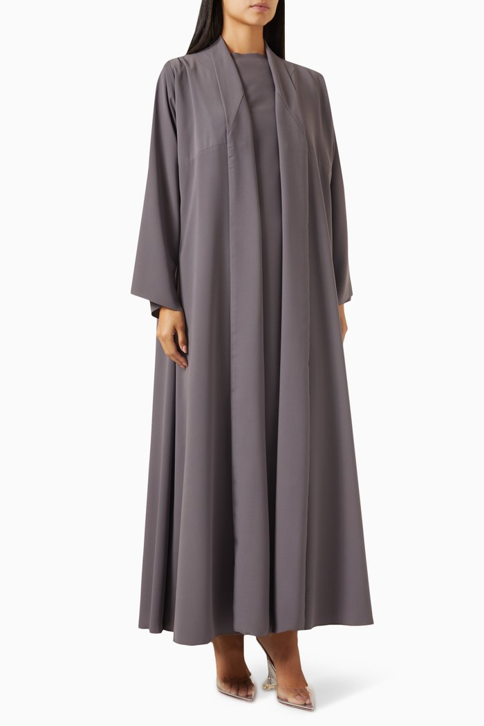 

3-piece Draped Abaya Set in Silk, Purple