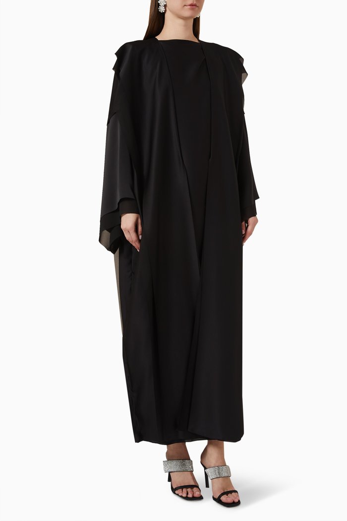 

3-piece Layered Abaya Set in Silk, Black