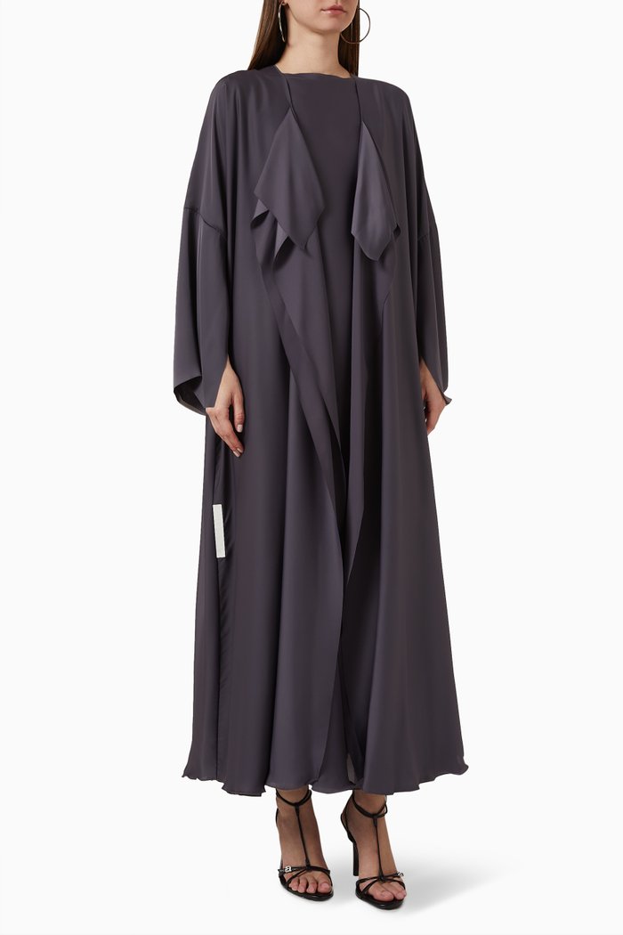 

3-piece Draped Abaya Set in Silk, Purple
