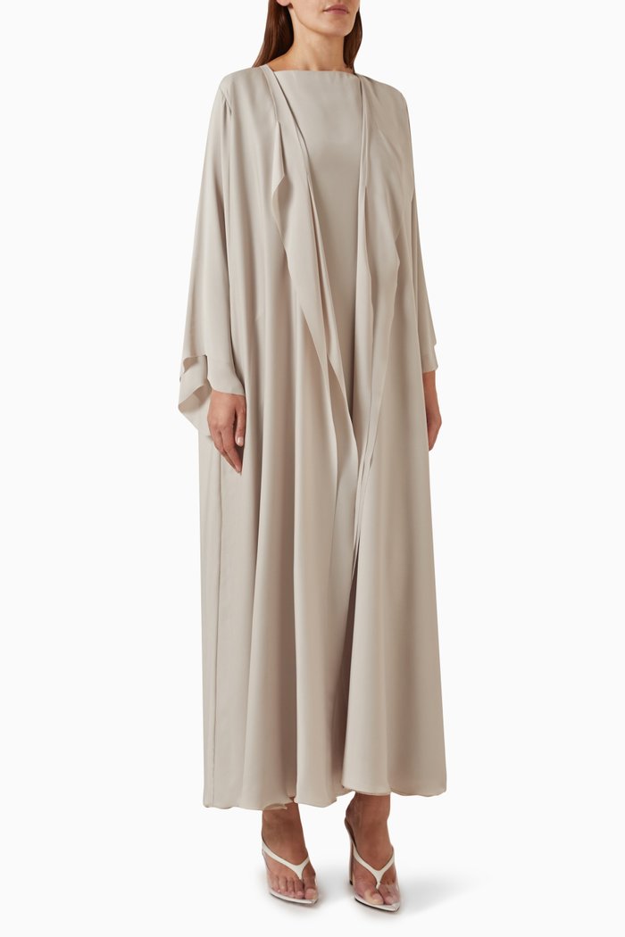 

3-piece Draped Abaya Set in Silk, Neutral