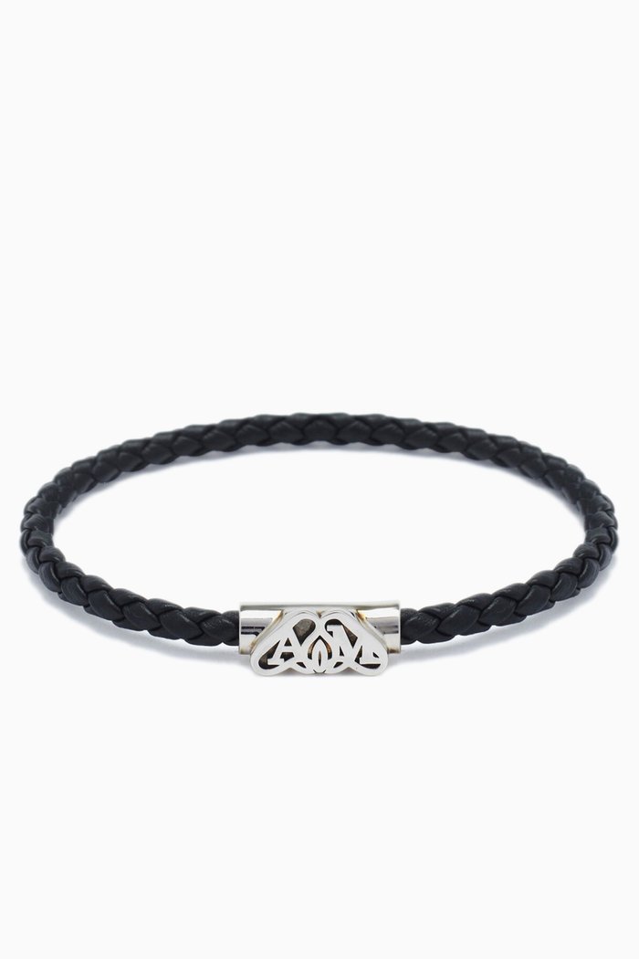 Seal Logo Bracelet in Leather, Black