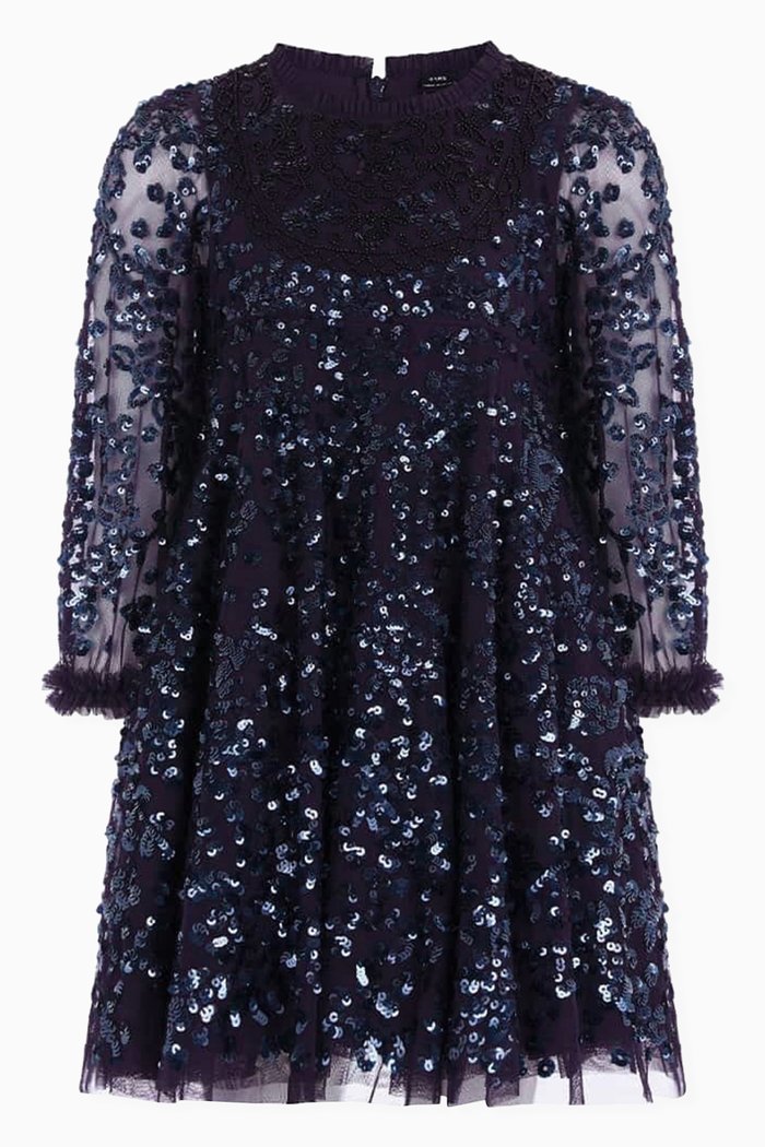 

Victorian Wreath Gloss Dress in Tulle, Blue