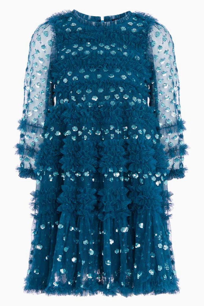 

Dot Shimmer Dress in Recycled Tulle, Blue