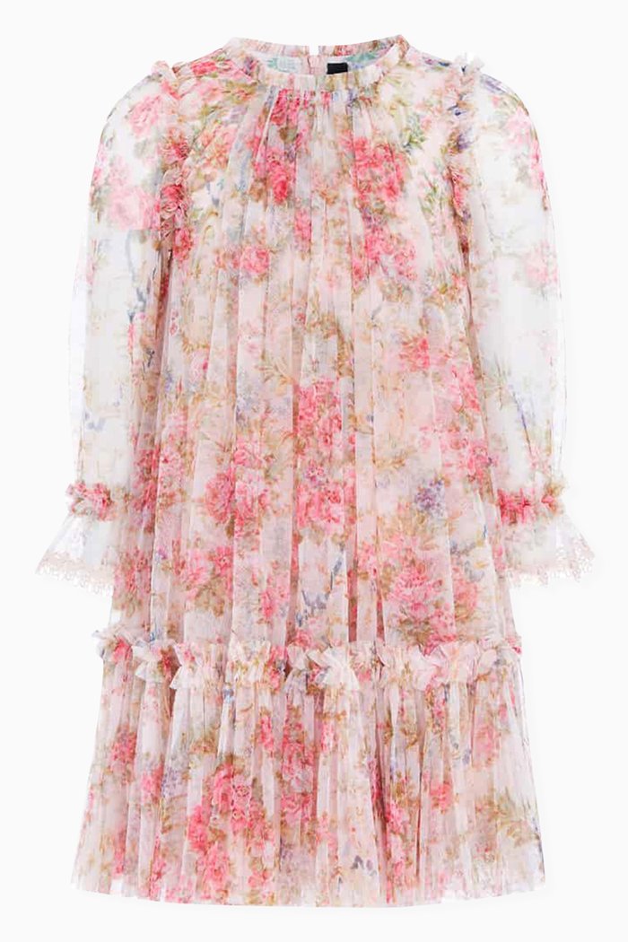 

Floral Wreath Long-sleeve Dress in Recycled Tulle, Pink