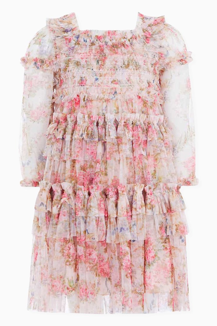

Floral Wreath Smocked Dress in Recycled Tulle, Pink