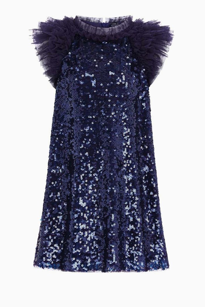 

Stephanie Sequin Dress in Tulle, Blue