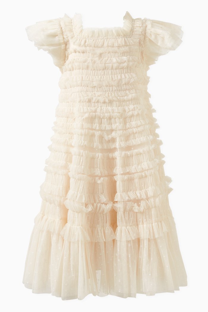

Lisette Ruffled Dress in Recycled Tulle, Neutral