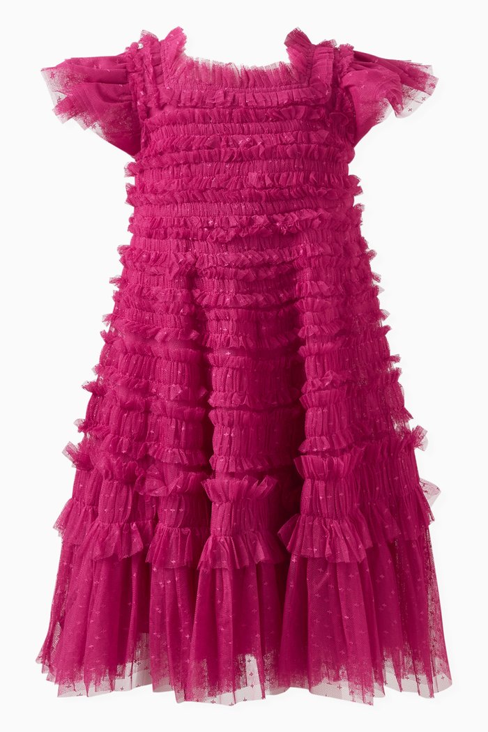 

Lisette Ruffled Dress in Recycled Tulle, Pink