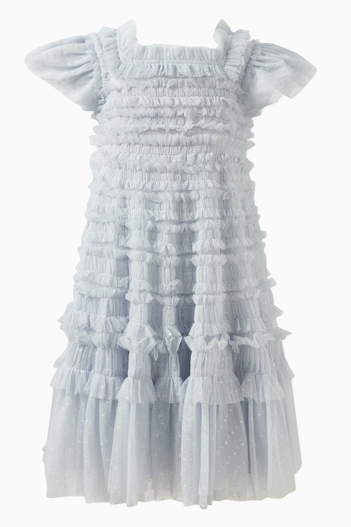 

Lisette Ruffled Dress in Recycled Tulle, Blue