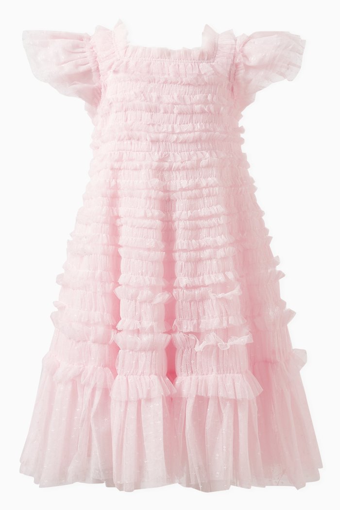Lisette Ruffled Dress in Recycled Tulle, Pink