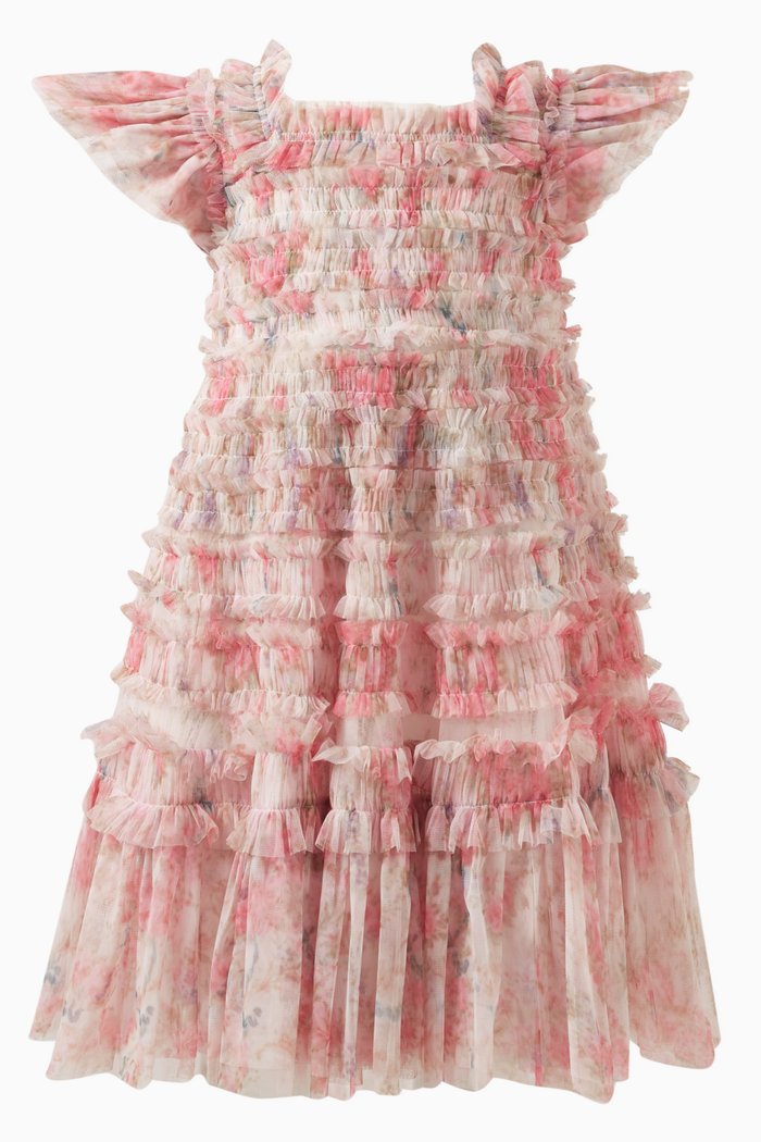 

Floral Wreath Ruffled Dress in Recycled Tulle, Multicolour
