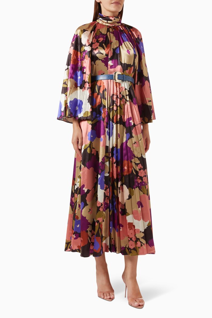 

Floral-print Belted Midi Dress, Pink