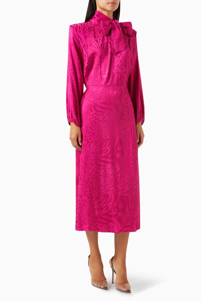 

Bow-tie Midi Dress in Satin-jacquard, Pink
