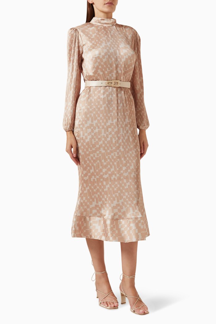 

Belted Midi Dress in Plissé, Neutral