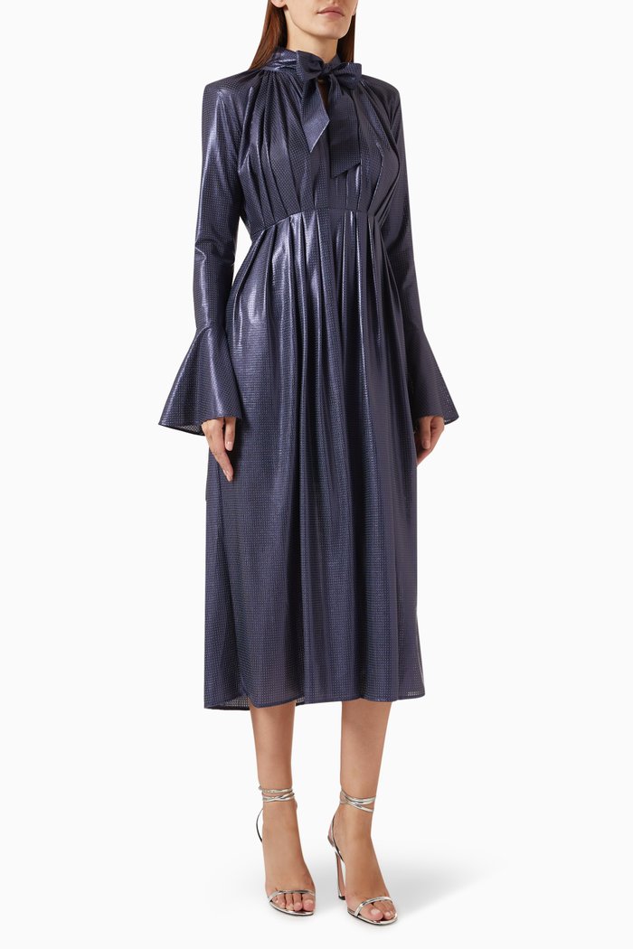 

Pleated Midi Dress in Lamé, Blue