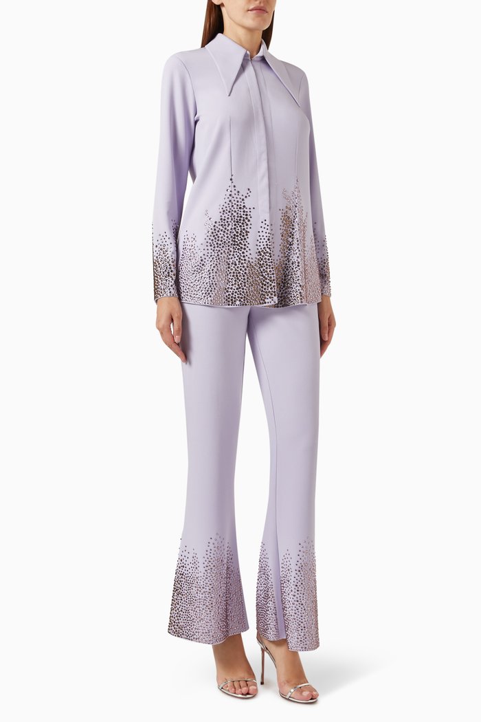 

Crystal-embellished Top & Pants Set in Stretch-crepe, Purple
