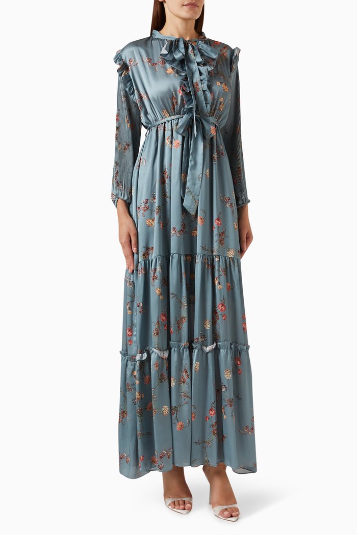 

Floral-print Tiered Maxi Dress, Blue