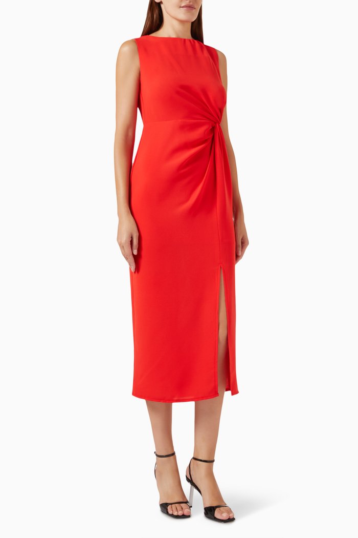 Ruched Midi Dress, Red