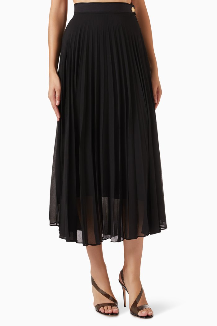 

Pleated Midi Skirt, Black
