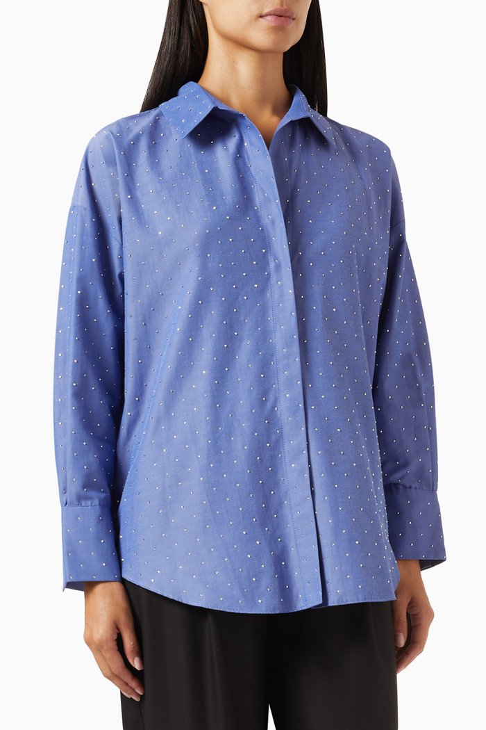 Embellished Shirt in Cotton-poplin, Blue