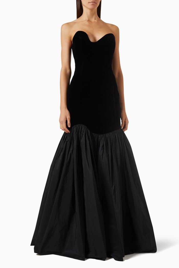 

Laura Fishtail Dress in Velvet and Silk, Black