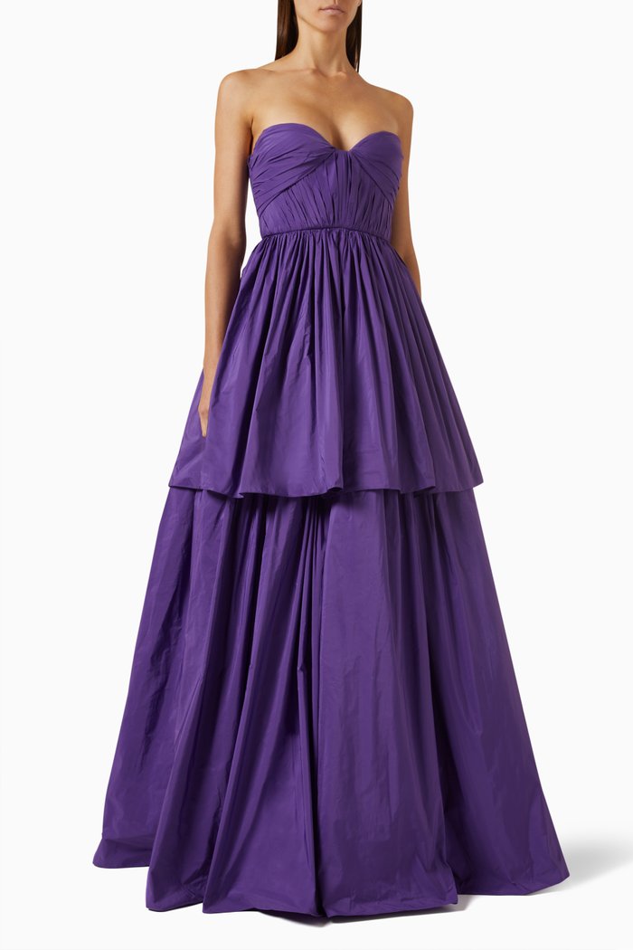 

Tyra Tiered Maxi Dress in Taffeta, Purple