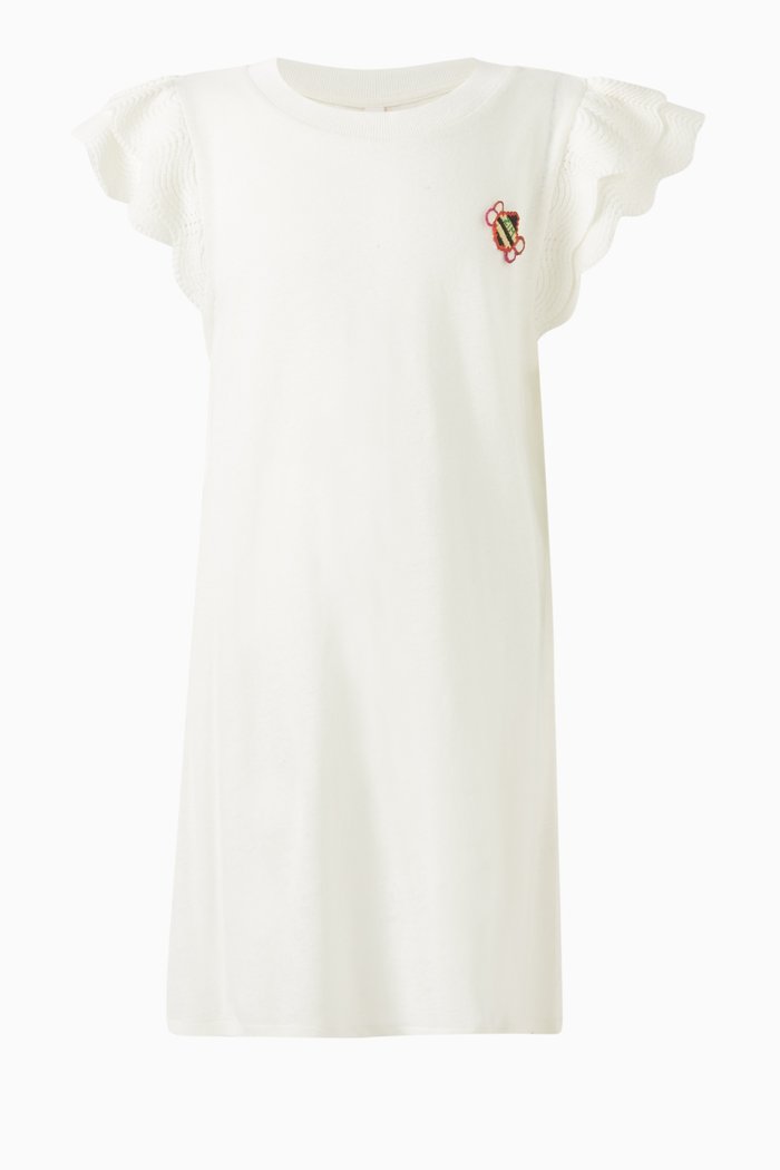 

August Frill Sleeve T-shirt Dress in Jersey, Neutral