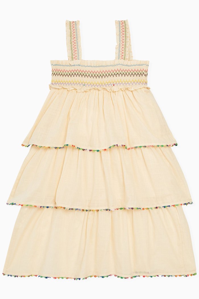 

Junie Shirred Dress in Cotton, Neutral