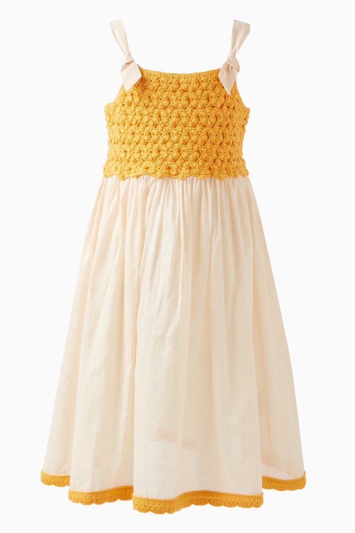 

Junie Floral Dress in Crochet Knit & Cotton, Yellow