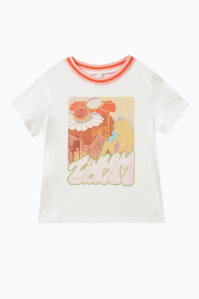 

Graphic Logo Print T-shirt in Linen-cotton Blend, Neutral