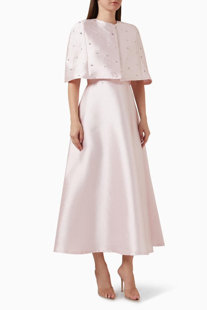 

Crystal-embellished Dress & Cape Set in Brocade, Pink
