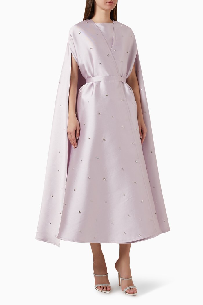 

Crystal-embellished Dress & Cape Set in Brocade, Purple