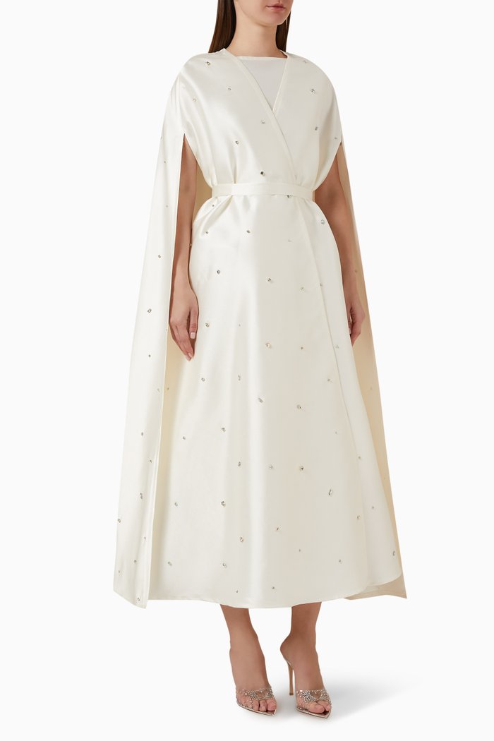 

Crystal-embellished Dress & Cape Set in Brocade, White