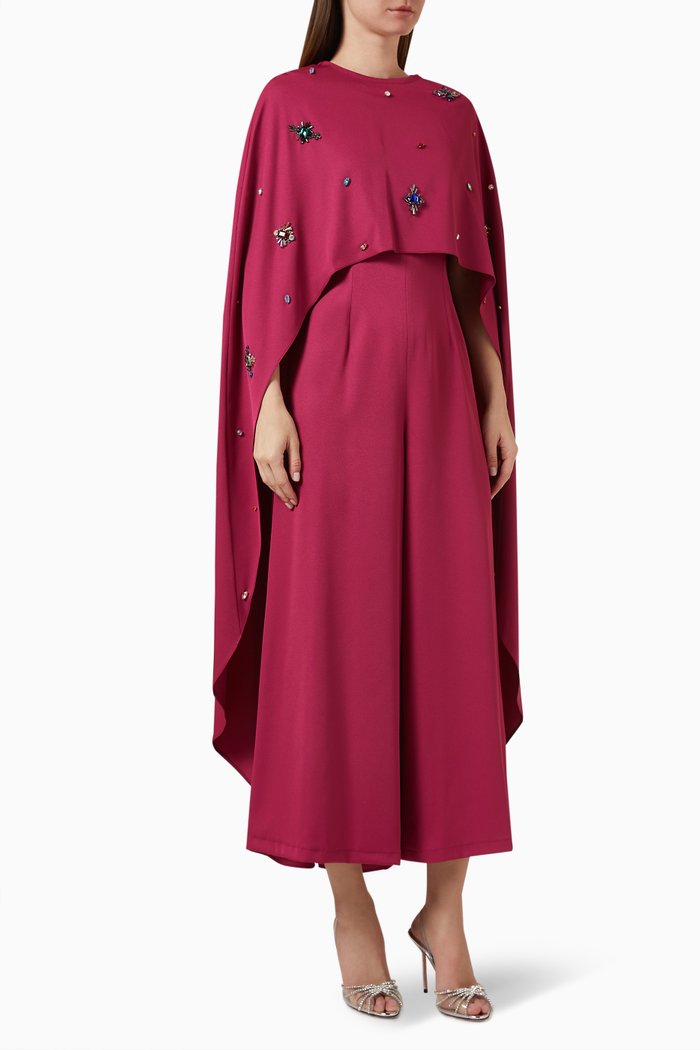 

Embellished Cape & Jumpsuit Set in Stretch-crepe, Pink