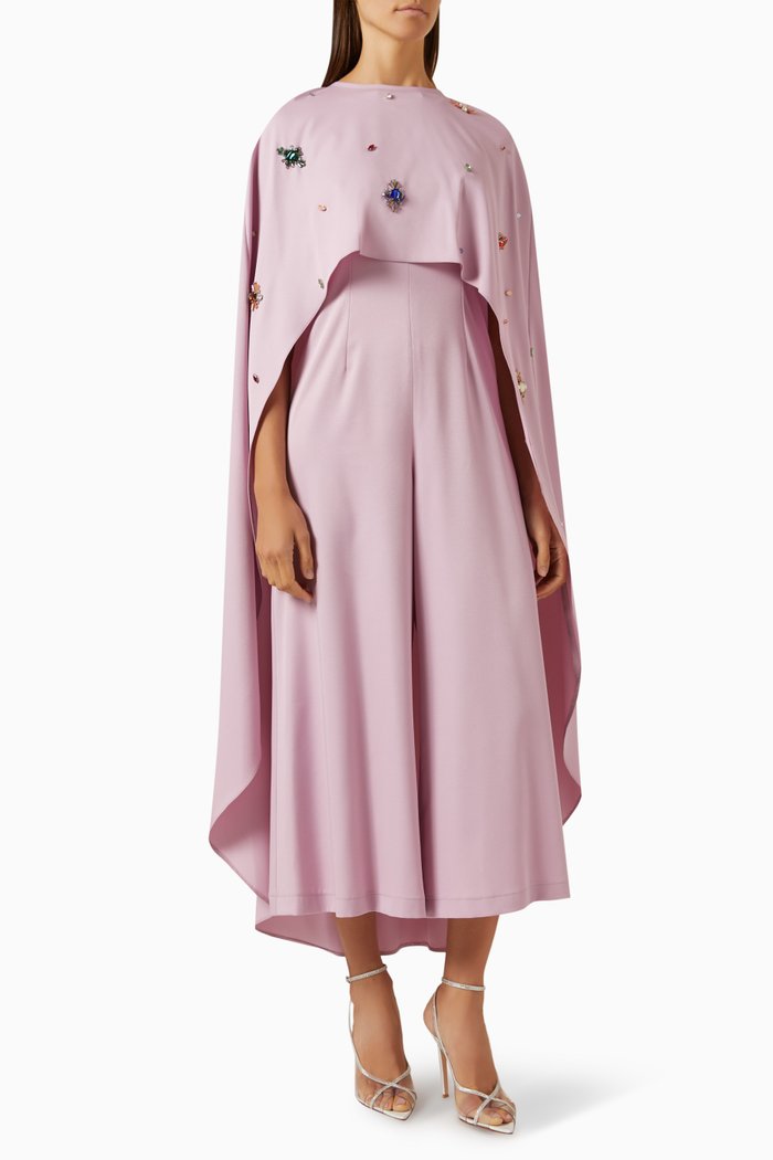 

Embellished Cape & Jumpsuit Set in Stretch-crepe, Pink