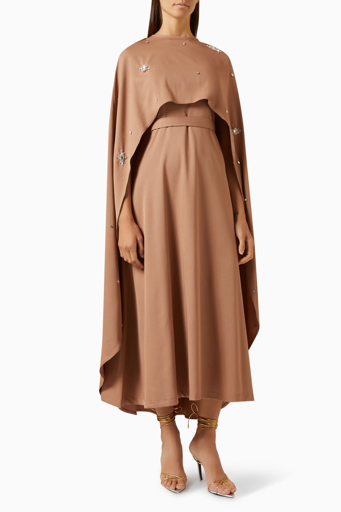 

Crystal-embellished Cape & Dress Set in Stretch-crepe, Neutral