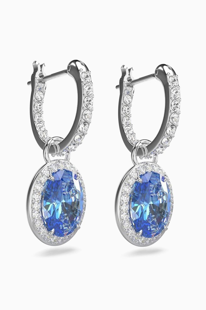 Constella Crystal Drop Earrings in Rhodium-plated Metal, Blue