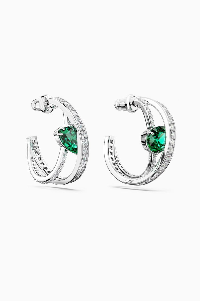 

Hyperbola Crystal Hoop Earrings in Rhodium-plated Metal, Green