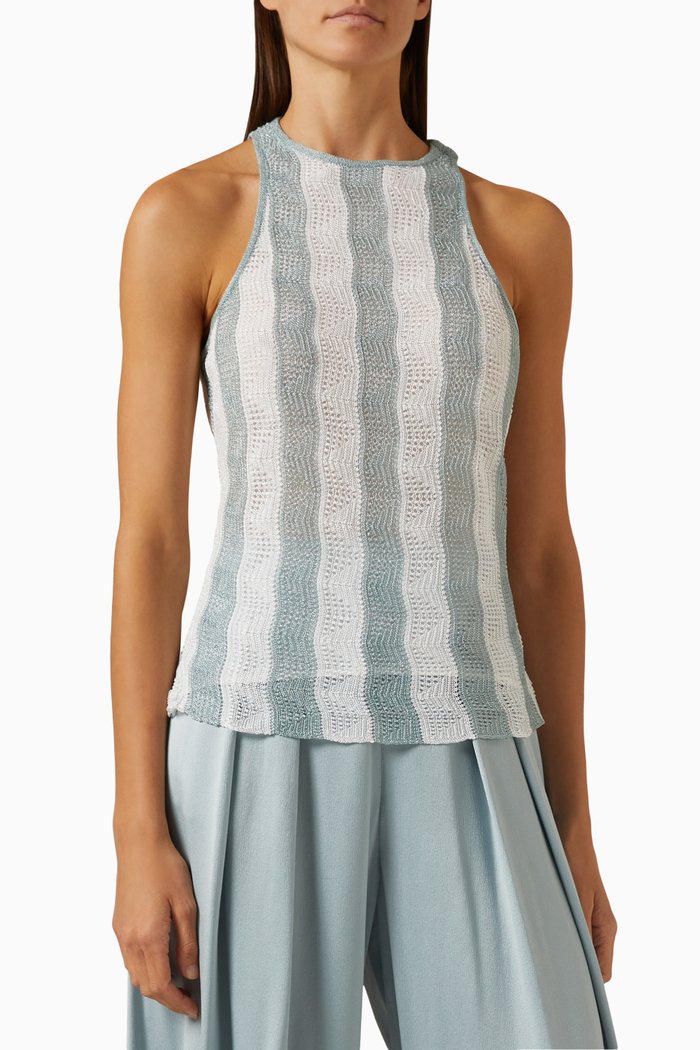 

Love Capsule Knitted Top in Striped Macrame, Green