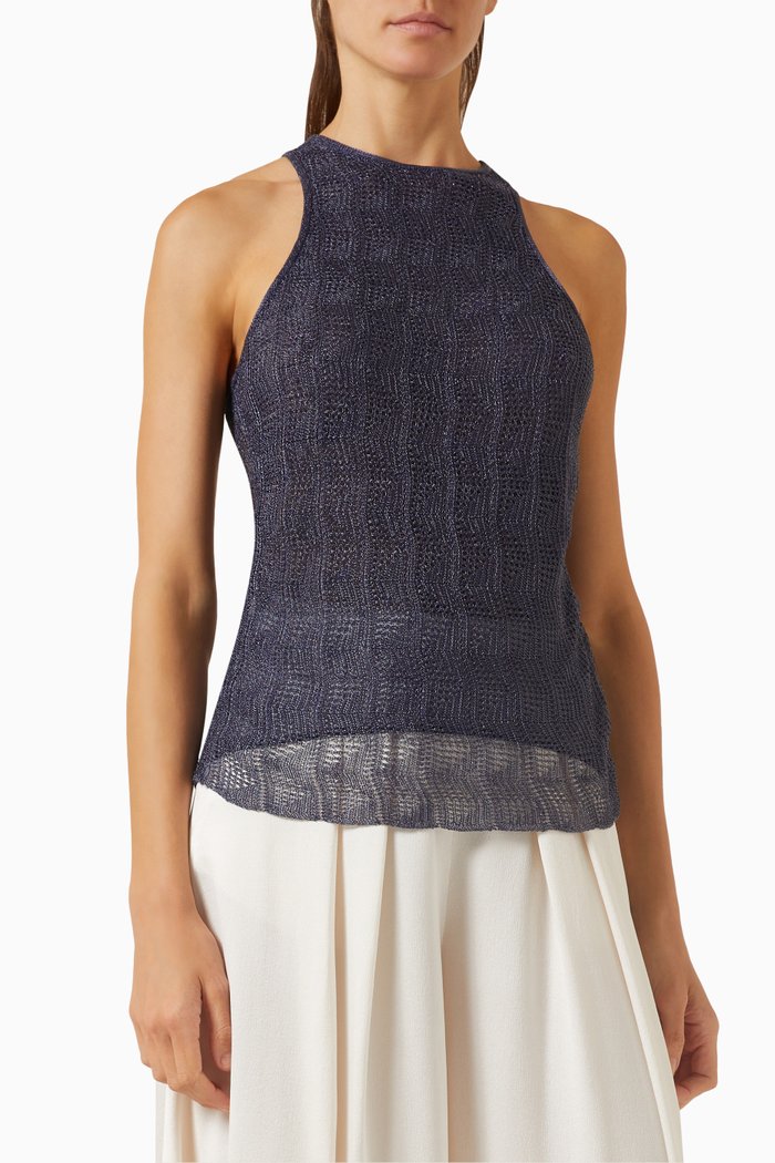 

Love Capsule Knitted Top in Striped Macrame, Blue