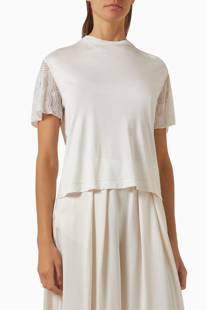 

Love Capsule Macramé Stripe T-shirt in Silk, White