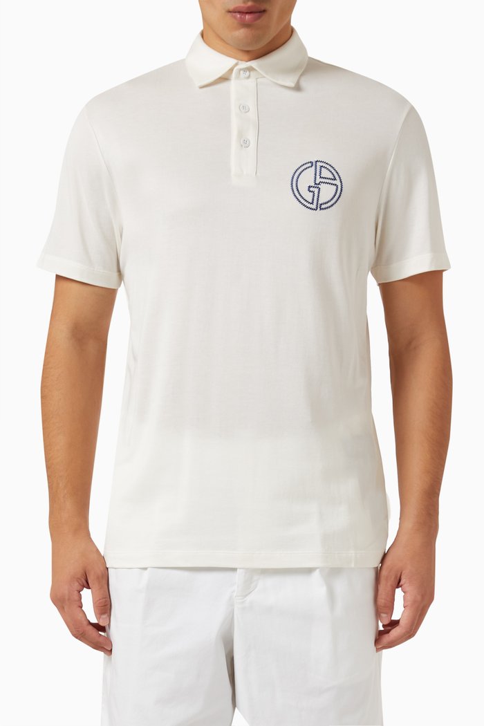 

Logo Polo Shirt in Cupro-cotton Blend, White