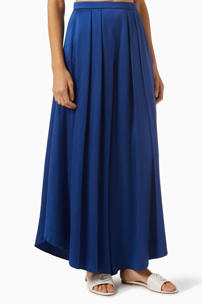 

Love Capsule Wide-leg Pants in Silk, Blue