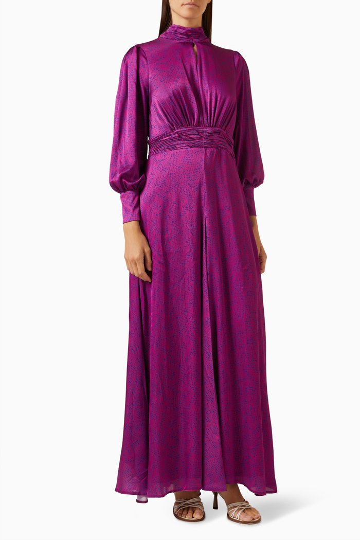 

Daisy Printed Maxi Dress in Satin, Pink