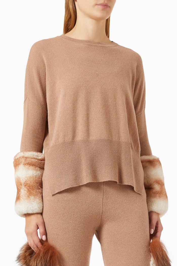 

Rabbit Fur Cuffs Sweater in Merino Cashmere-blend, Brown