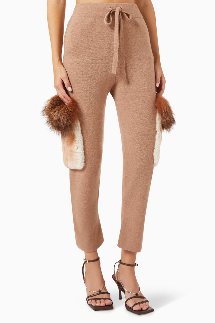 

Fox & Rabbit Fur Flap Pockets Sweatpants in Merino Wool, Brown