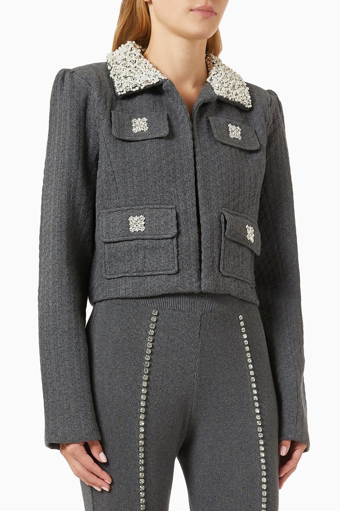 

Crystal-embellished Jacket in Cotton-knit, Grey
