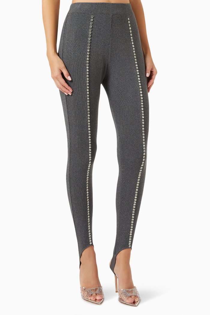 

Crystal-embellished Stirrup Leggings in Cotton-knit, Grey