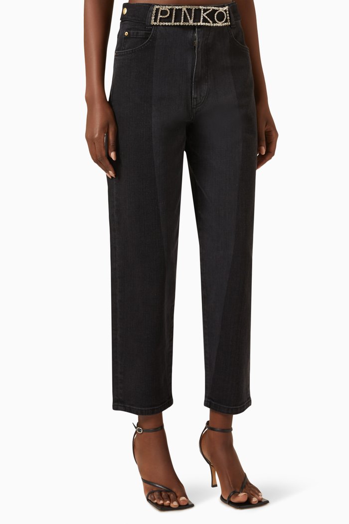 

Rhinestone-logo Jeans in Denim, Black